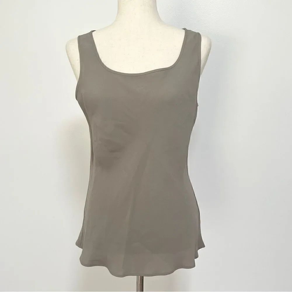 NWT Lafayette New York 148 Matte Silk Bias Cut Tank 12 Osprey Tan Khaki Top $268
